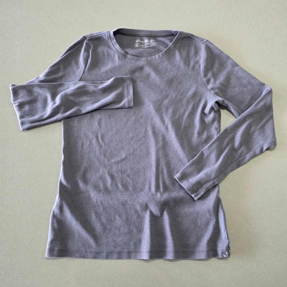 Eddie Bauer Womens Long Sleeve Crew Neck T-Shirt Charcoal Gray Heather Small